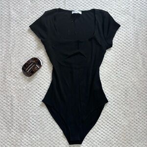 Kaileigh Black Square Neck Bodysuit